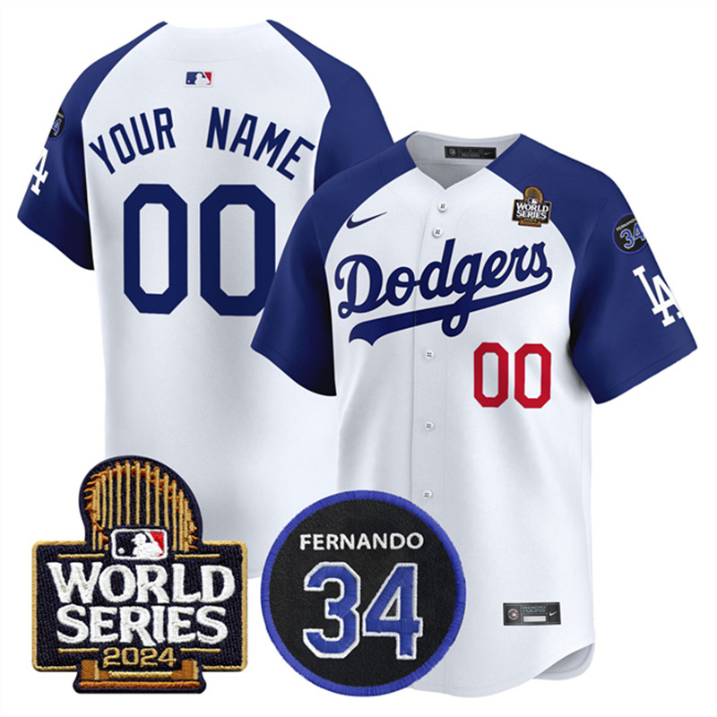 Men's Los Angeles Dodgers ACTIVE PLAYER Custom White/Royal 2024 World Series With Fernando Memorial Patch Limited Stitched Baseball Jersey Men's Los Angeles Dodgers ACTIVE PLAYER Custom White/Royal 2024 World Series With Fernando Memorial Patch Limited Stitched Baseball Jersey